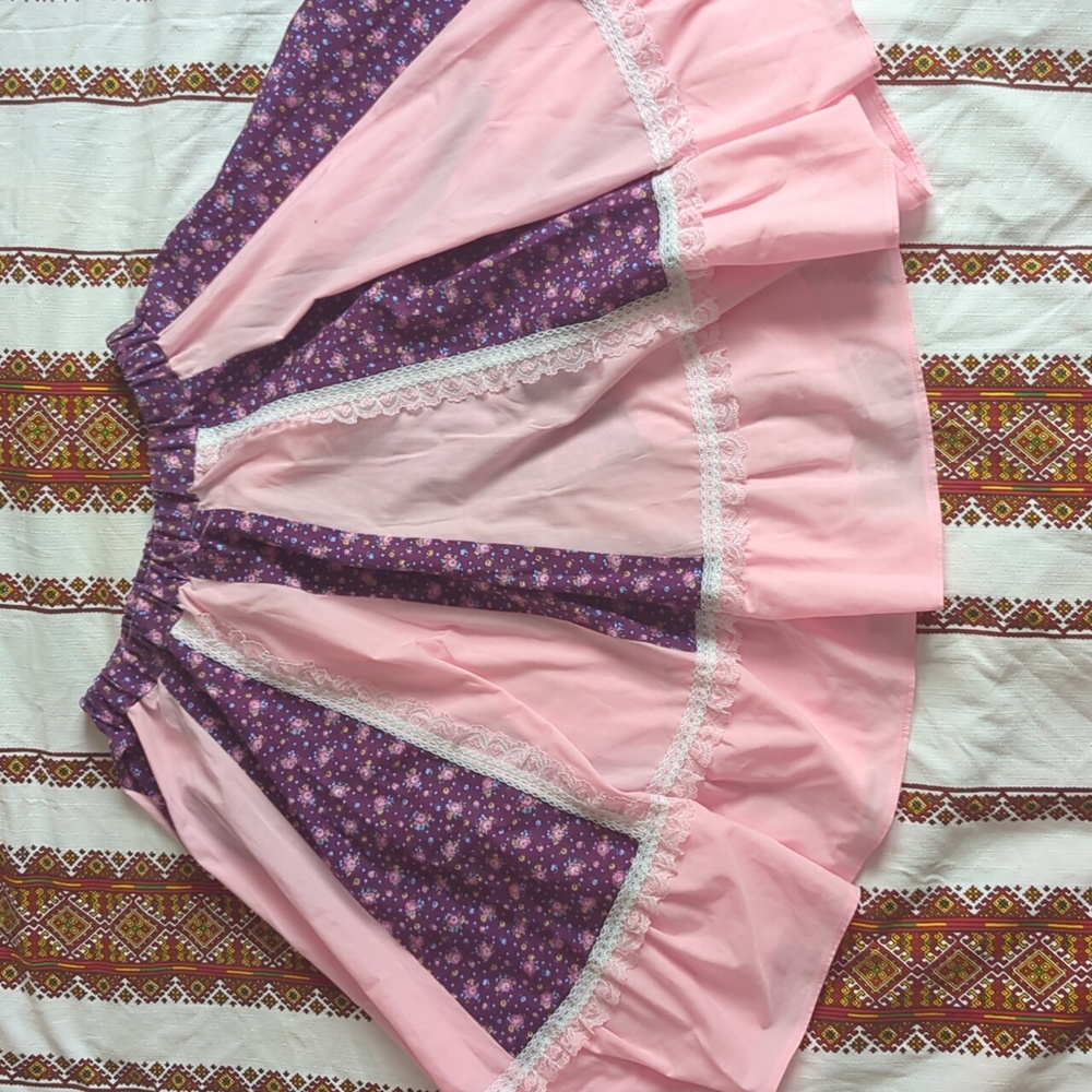 🩷💜Handmade Pink and Purple Lace Retro Cottagecore Circle Skirt